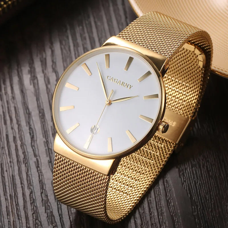 Часы Cagarny Мужские кварцевые ультратонкие Простые Модные наручные часы с сетчатым