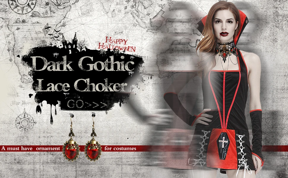 Black Lace Skull Gothic Pendant Choker Necklace for Costume Party | Украшения и аксессуары