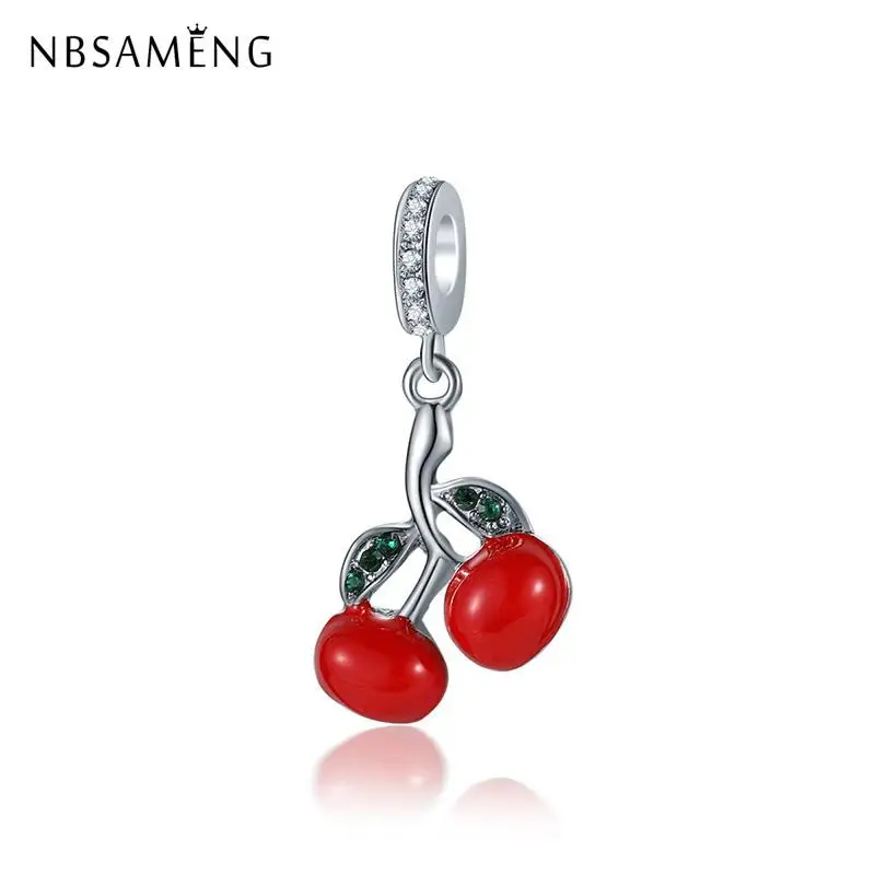 Оригинальные посеребренные бусины красная вишня фрукты подвеска эмаль шармы
