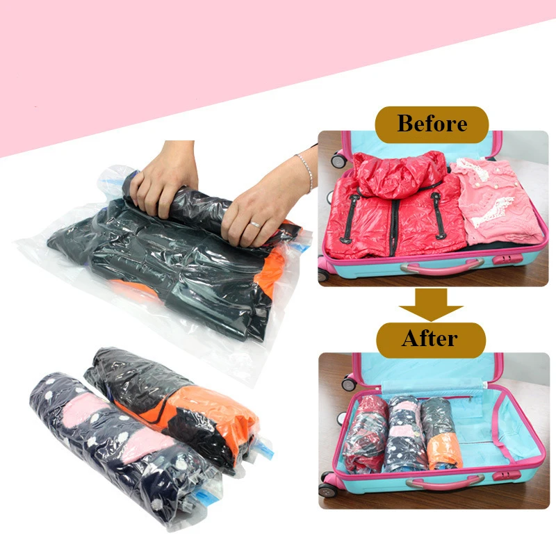 Одежда компрессионные пакеты для хранения ручной прокатки одежда вакуумная сумка Упаковка мешки путешествия Экономия пространства Сумки для багажа уплотнения сумки