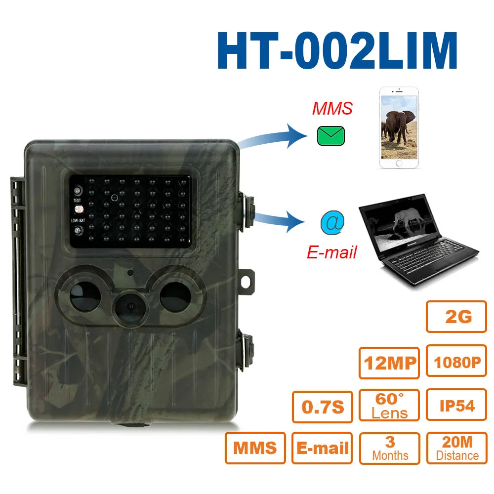 HT002 2G/3G MMS SMS Trail камера водонепроницаемая 12MP 1080P охотничья ловушка 20M ночное