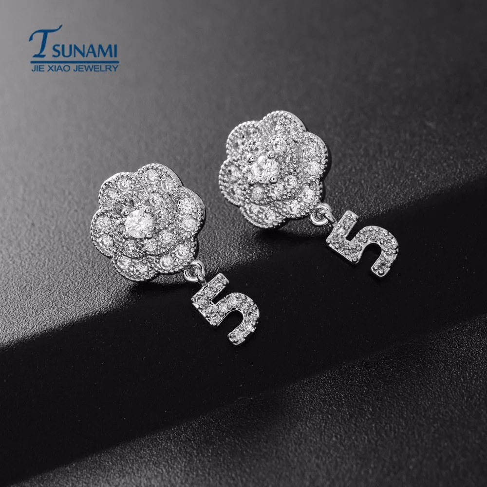 Известный бренд цветок миниатюрный набор циркон серьги ювелирные изделия