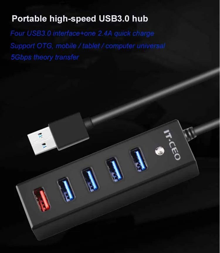 

USB 3.0 HUB 4 Ports High Speed 5Gbps USB Splitter with Fast Charging Interface for Windows Mac Linux Laptop PC Usb Hubs