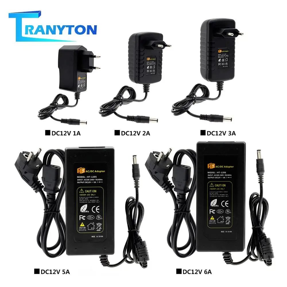Светодиодный светильник в трансформаторы DC12V 1A 2A 3A 5A 6A 8A 10A Питание AC100V-240V адаптер Светодиодный драйвер для Светодиодные ленты светильник разъема стандарта ЕС и США