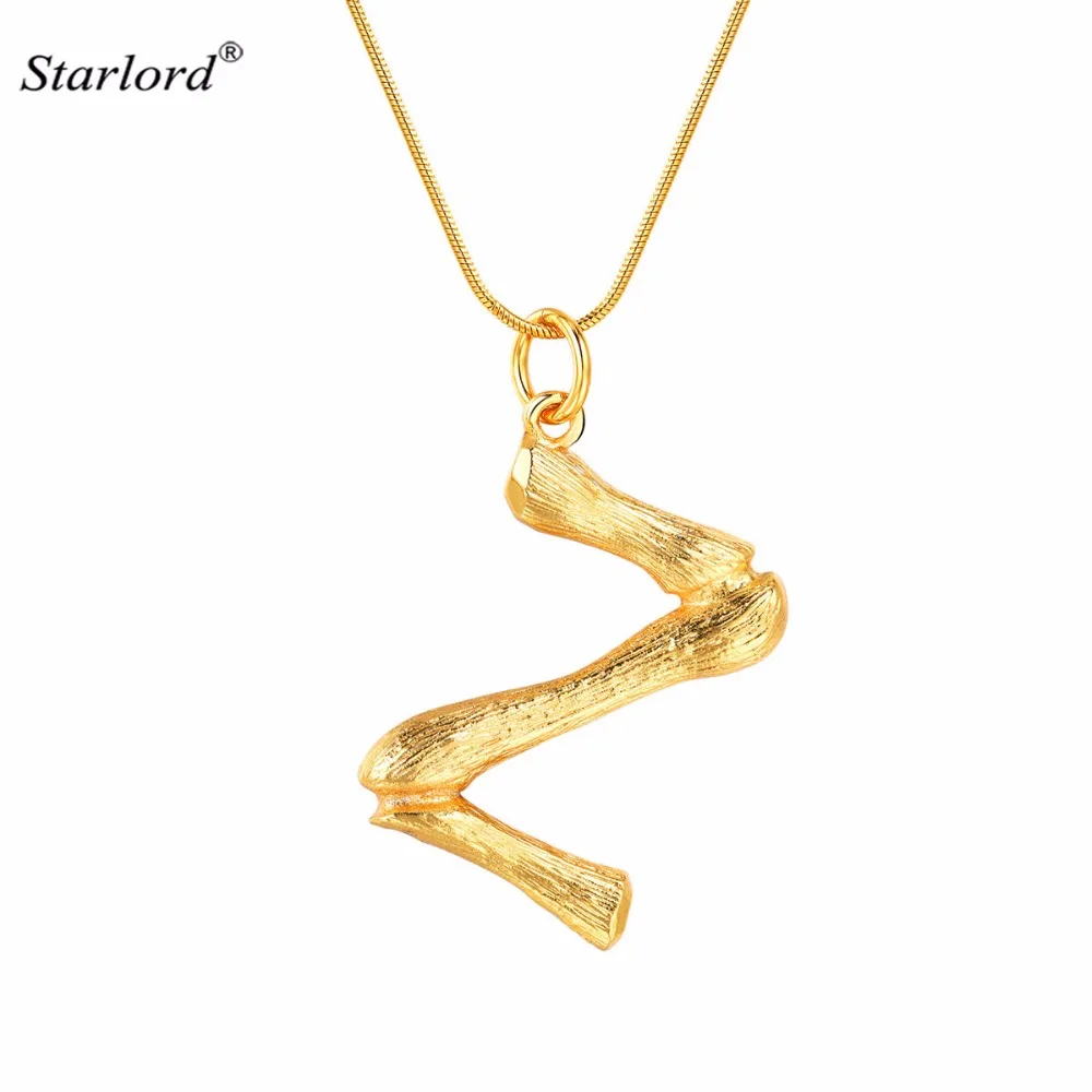 

Initial Letter Z Necklace Snake Chain Gold Alphabet Jewelry Statement Personalized Gift For Women Big Bamboo Letter Charm P9099