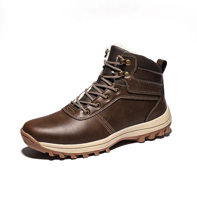 Dark brown 858-75 Зимние теплые мужские ботинки; зимние ботинки из натуральной кожи на меху; водонепроницаемые рабочие ботильоны ручной работы; мужская обувь с высоким берцем; Zapatillas - Цвет: Dark brown 858-75