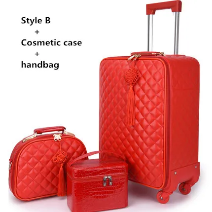 Style B and handbag Женский чехол для костюма, сумка для путешествий на колёсиках, красная водонепроницаемая сумка из искусственной кожи с колесом, 2" 24" дюймов чехол на колесиках - Цвет: Style B and handbag