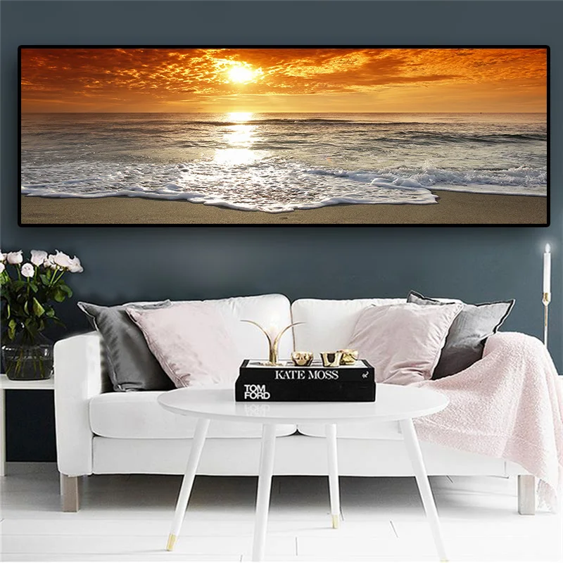 Sunsets Natural Sea Beach Landscape Posters and Prints Canvas Painting Panorama Scandinavian Wall Art Picture for Living  Room 3