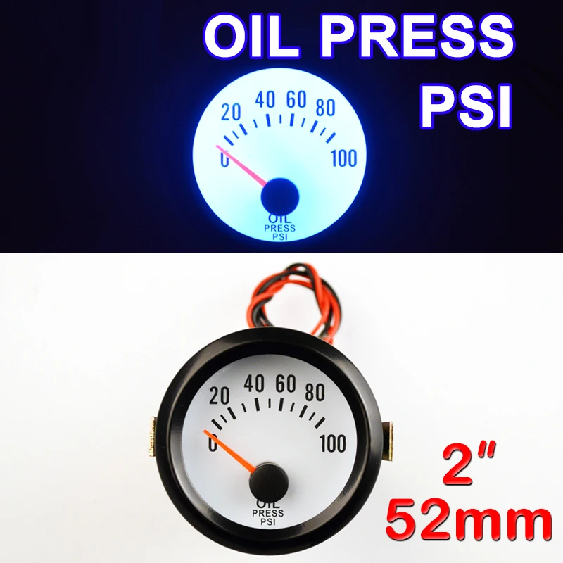 Дракон манометр 2 &quot52 мм Автомобильный Масляный Пресс метр Синий свет 0 ~ 100 PSI