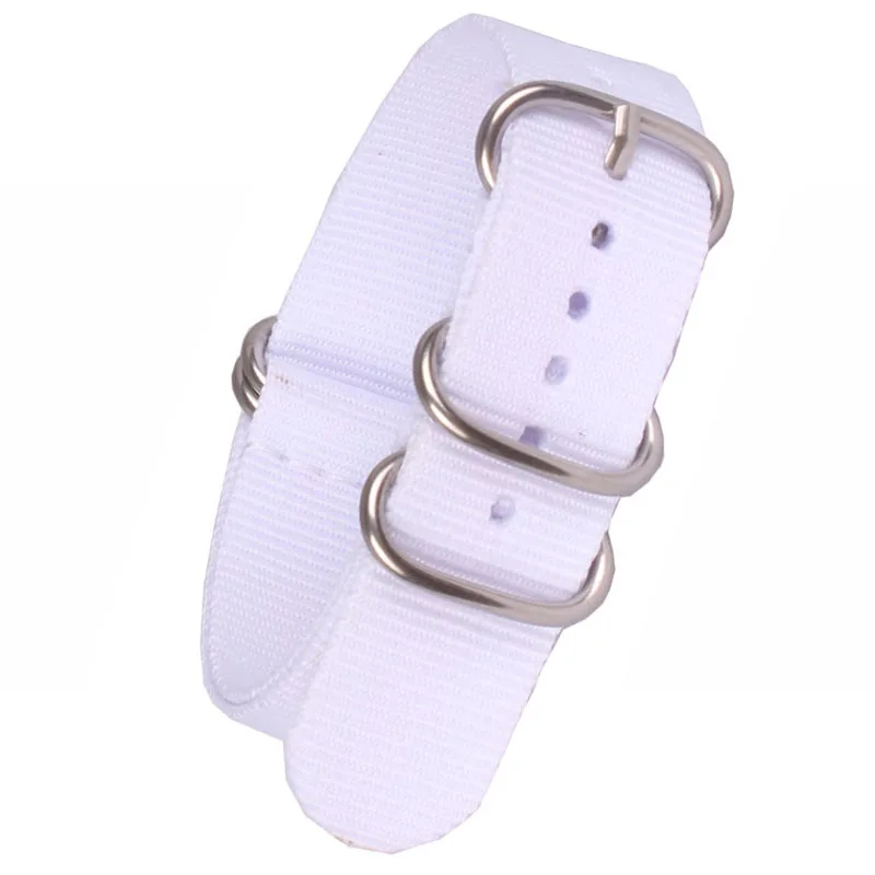 

Buy 2 get 10% off) 18mm 20 mm Solid White Army Zulu fabric Nylon watchband Watch Strap 5 Rings Bands Buckle belt