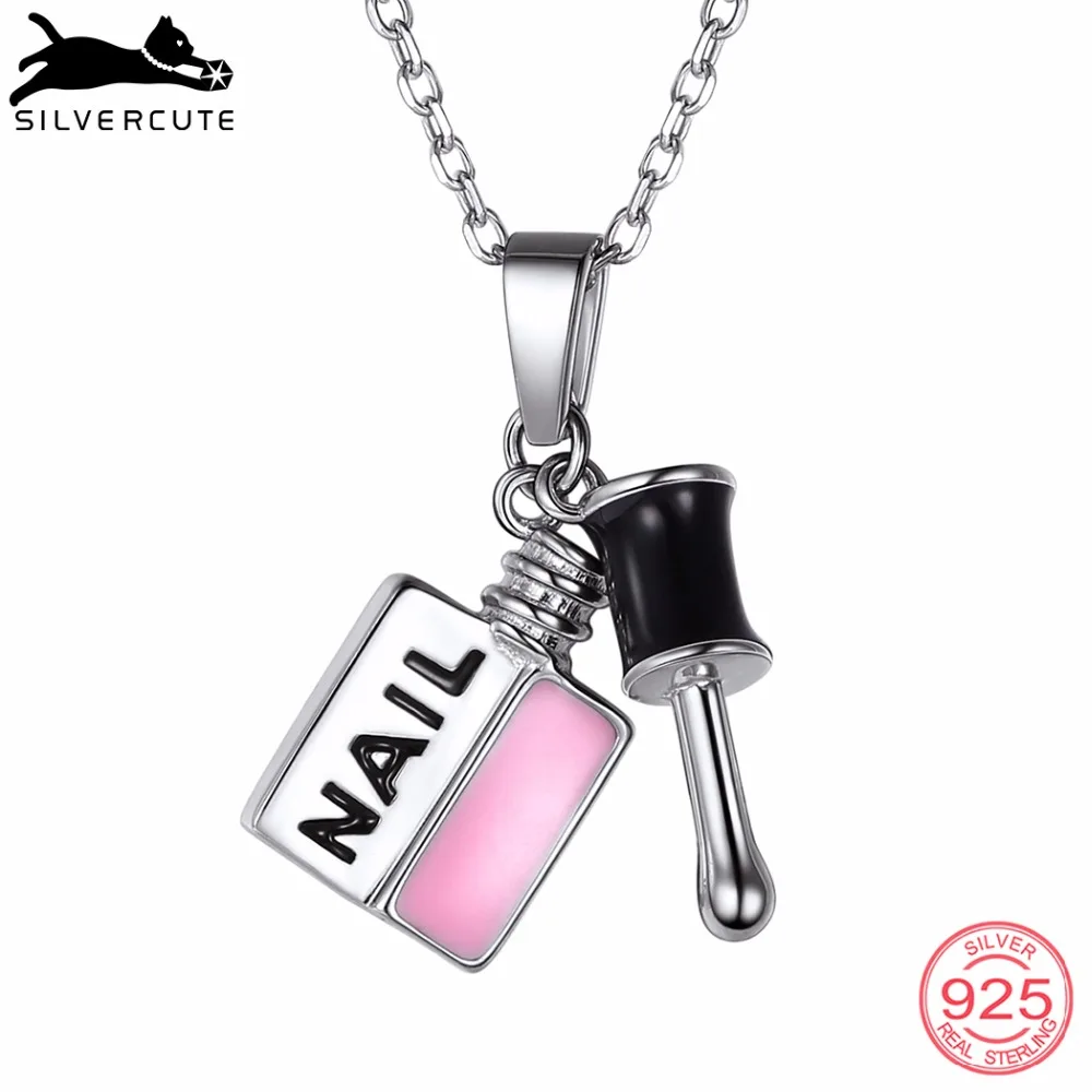 SILVERCUTE 925 серебро розовый лак для ногтей кулон ожерелье женщин девочек эмаль