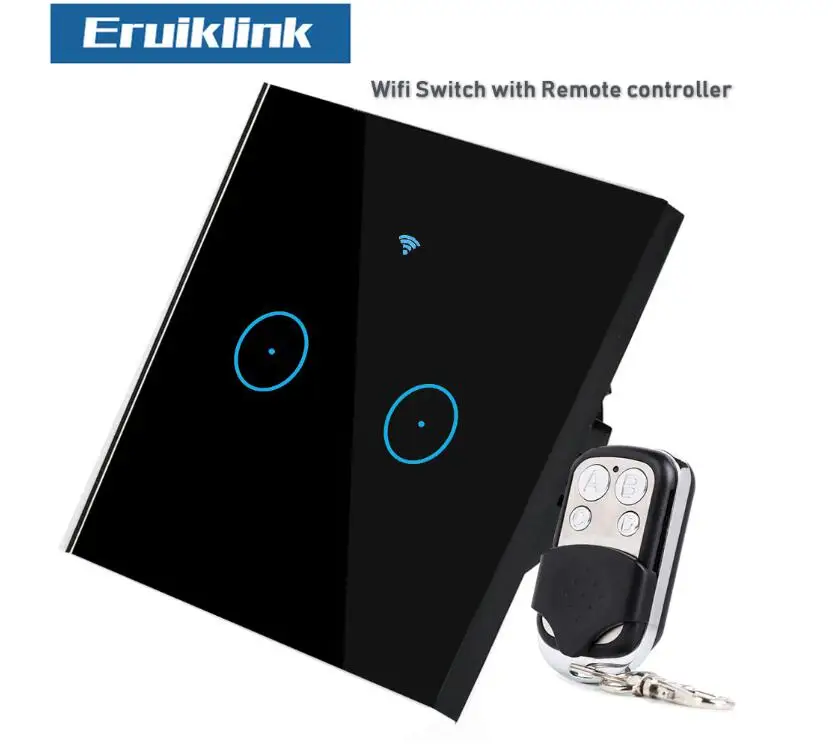 2Gang Switch with RC 1/2/3 с Wi-Fi сенсорный выключатель настенный светильник ЕС Панель Беспроводной разведки синхронизации и пульт дистанционного управления Управление приложение работает с Google Home, Alexa - Цвет: 2Gang Switch with RC