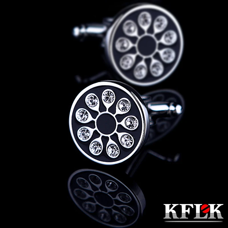 

KFLK Jewelry French shirt cufflink for mens Brand Crystal Cuff links Luxury Wedding Button Black Gift High Quality guests