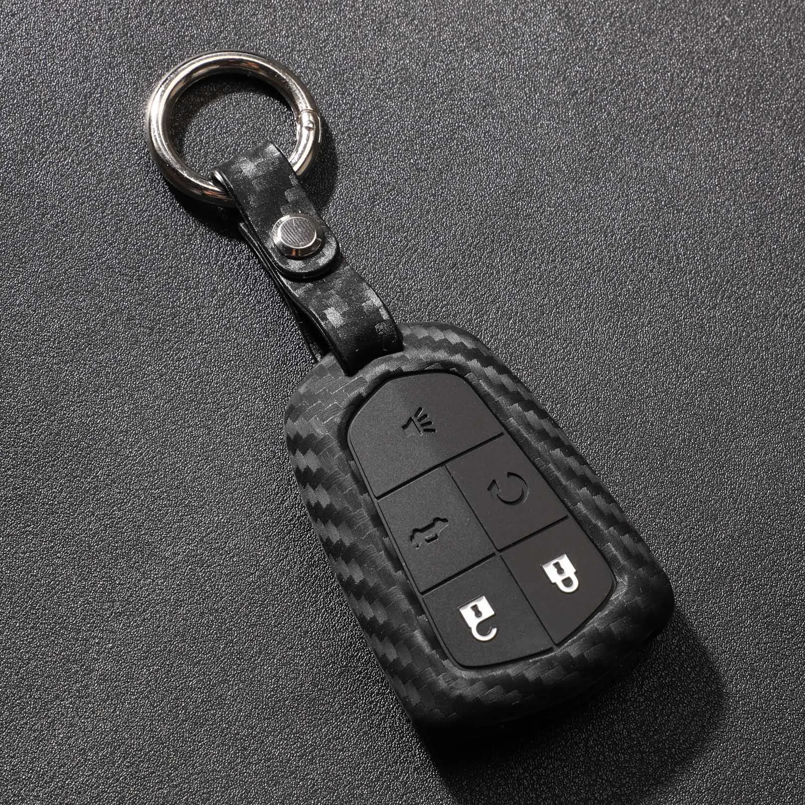 with keychain Jingyuqin силиконовый карбоновый автомобильный чехол для ключей для Cadillac ATS-L XTS XT5 CTS CT6 ATS 28T SRX Escalade дистанционный брелок с сигнализацией - Название цвета: with keychain