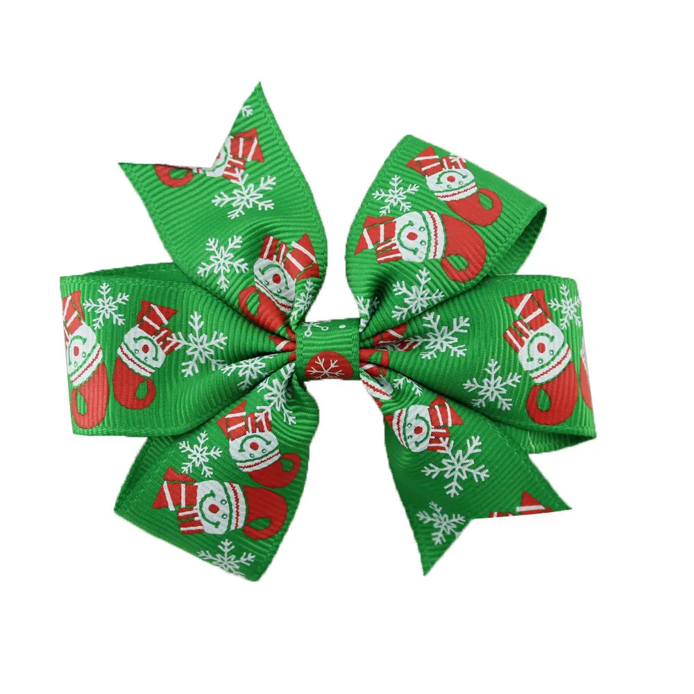 

Christmass Printing 30pcs/lot Girl Hair Bows Clips Boutique Grosgrain Ribbon Hairpins Kids Girl Hair Accessories bw21