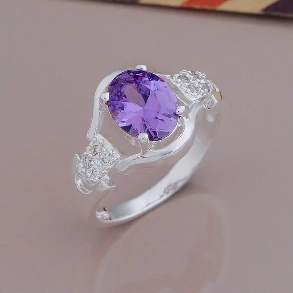 Женское и мужское кольцо из серебра 925 пробы с фиолетовым камнем|ring tray|ring clearring topaz