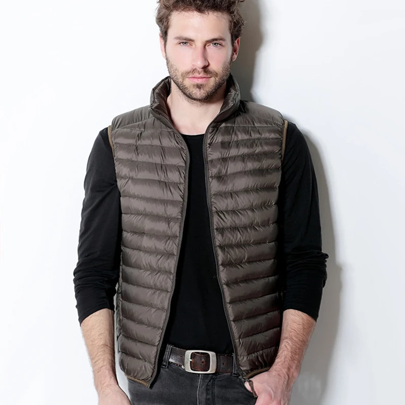 Мужской пуховик с воротником стойкой легкий тонкий без рукавов Повседневная