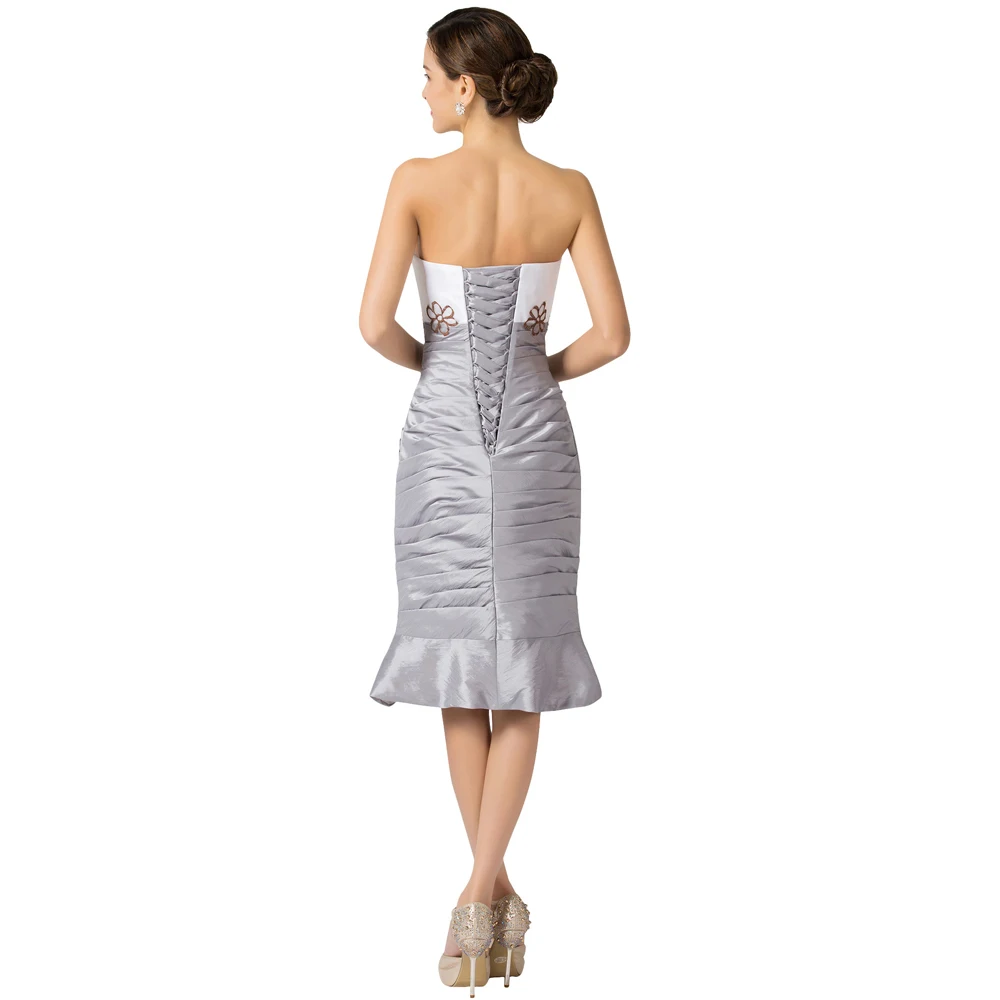 Grace Karin 2 two pieces Mother of the Bride Dresses with Jacket Knee Length Short Mermaid Fishtail Silver Grey Plus Size CL6266 | Свадьбы и