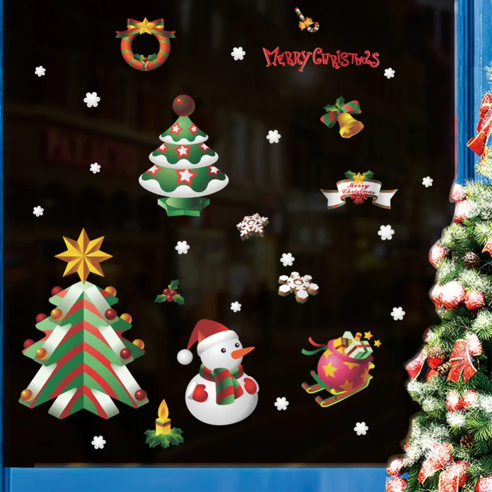 Рождественская елка Снеговик Снежинка декоративные наклейки на стену для