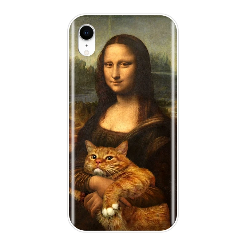 Забавный чехол для телефона с рисунком кота Моны Лизы для Apple iPhone 6 S 6 S 7 8 X XR XS Max, Мягкая силиконовая задняя крышка для iPhone 6 S 6 S 7 8 Plus - Цвет: No.1