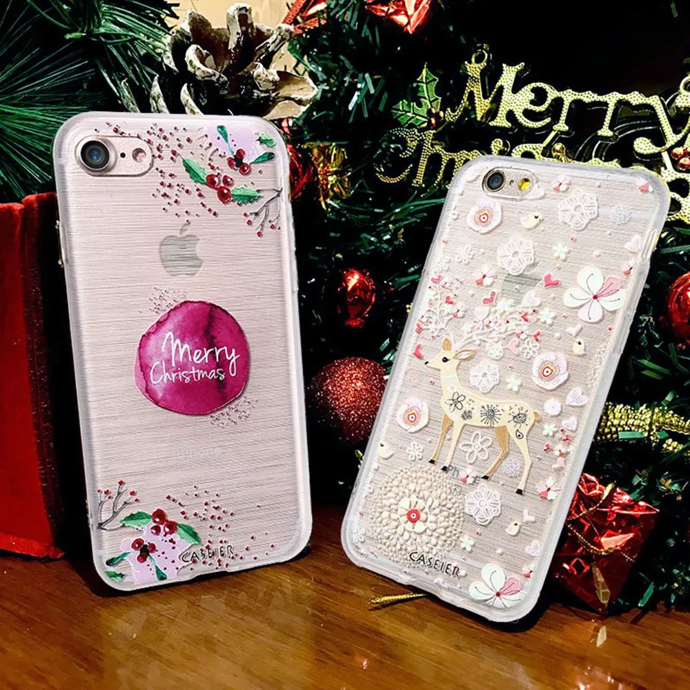 чехол на айфон xr 7 плюс зима CASEIER 3D чехлы XS Max XR случае Рождество X 6 6s 8 Plus 5 5S SE