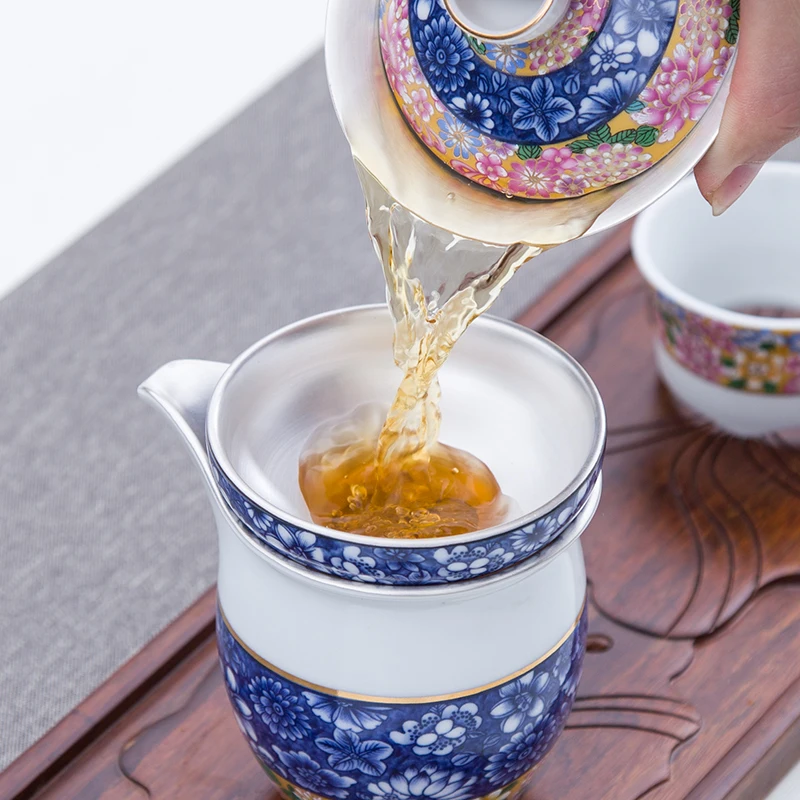 Jingdezhen Blue and White Porcelain Tea Strainer Office Ceremony Accessories Silver Enamel Cha Leaves Filter Collection Gift | Дом и сад
