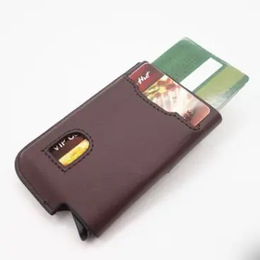 coffee Алюминиевый ID кредитный держатель для карт кошелек из натуральной коровьей кожи Тонкий RFID кошелек для мужчин мини держатель для банковской карты защитный чехол - Цвет: coffee