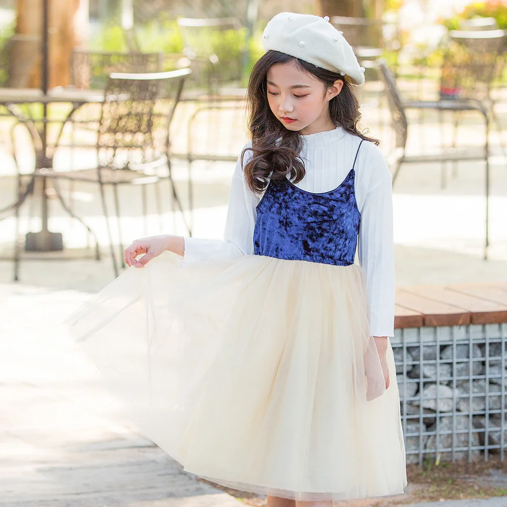 Коллекция 2019 года весенние вельветовые платья для девочек от 4 до 14 лет фатиновые