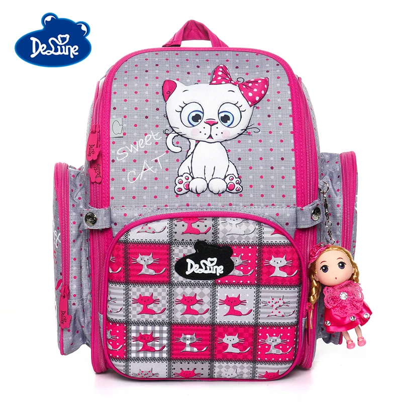 Delune Brand Girls Lovely Cat 3D Orthopedic School Bags for Children Boys SUV Cars Schoolbag Backpack Mochila Infantil Grade 1-5