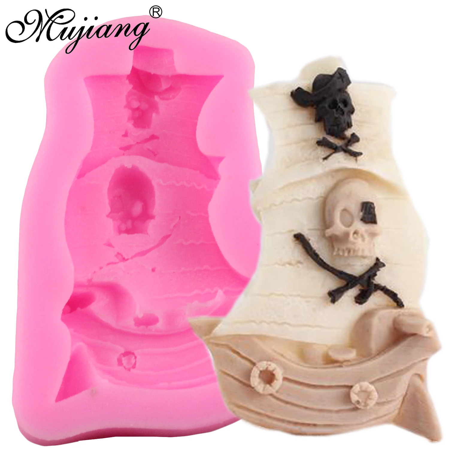 Mujiang Хэллоуин помадка торт украшения инструменты пиратский корабль силиконовые