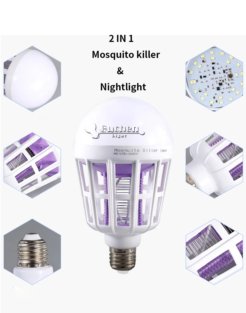 Electronic Insect Killer/Mosquito Zapper Lamps Fly Killer E27 LED Bulb Socket Base Home Indoor Outdoor Garden Patio Backyard UV