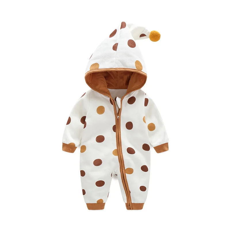 2019 Newborn Baby Boy Girl Clothes Infant Polka Dot Print Zipper Romper Hooded Jumpsuit Outfits Pattern | Детская одежда и обувь