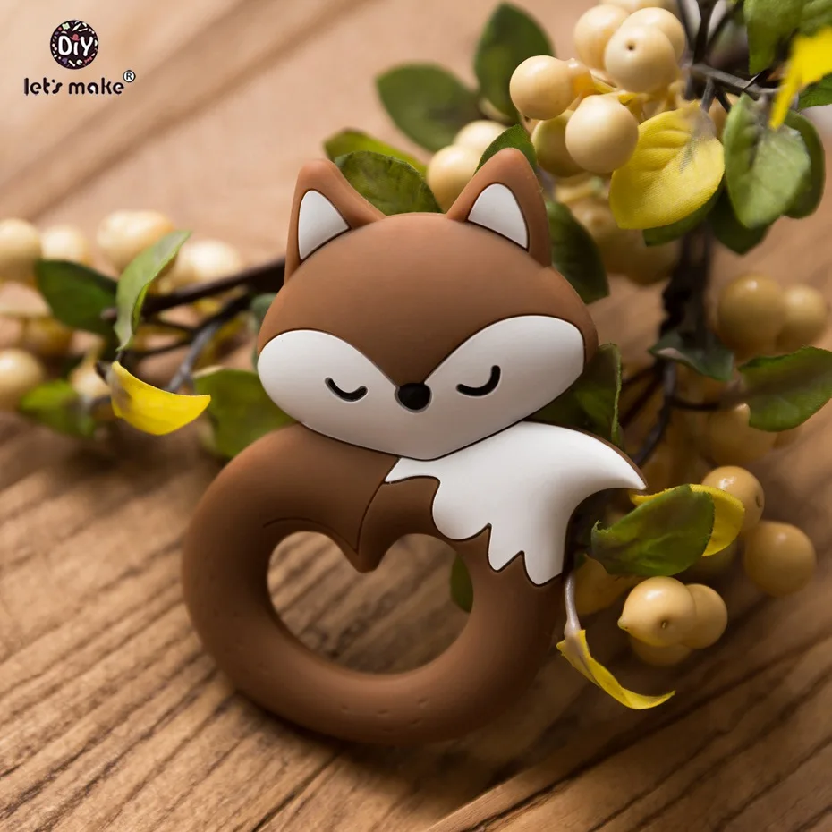 Brown Fox Давайте сделаем 10 шт. большой хвост лиса мультфильм ювелирные изделия из бисера Кулон DIY ручной работы Силиконовое ожерелье прорезывание зубов игрушки Жевательные бусы без содержания бисфенола А - Цвет: Brown Fox