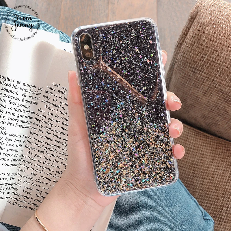 От Jenny прозрачная блестящая золотая фольга для iPhone x xr xs max 6 6s 7 8 Plus Звездная
