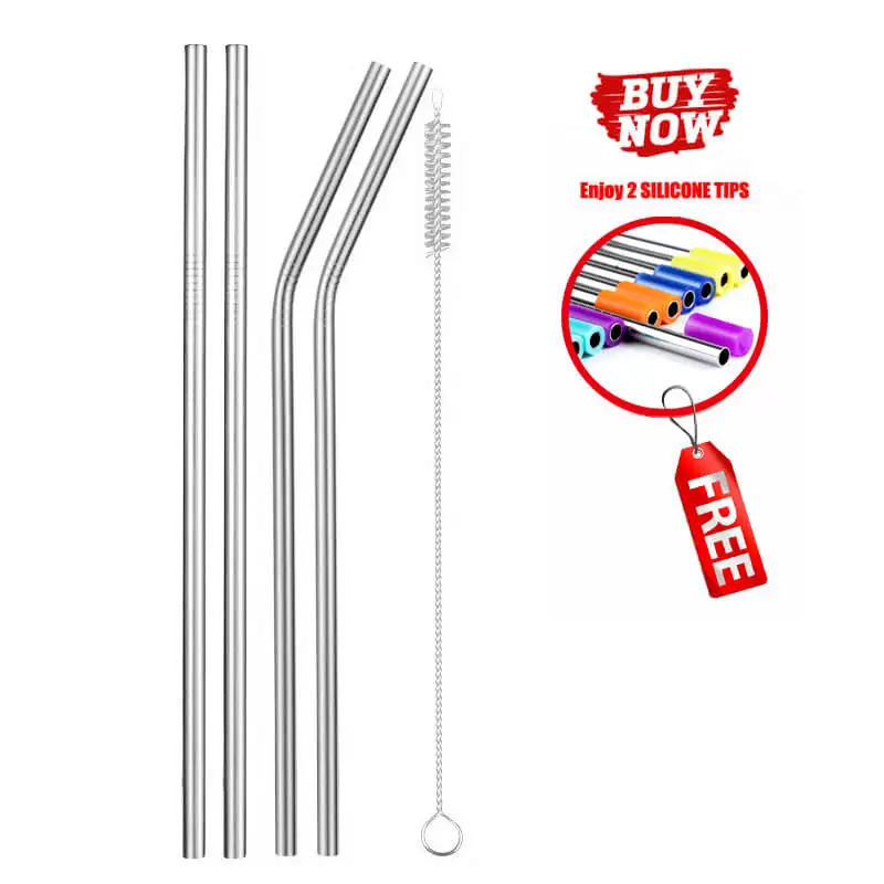Sliver 4pcs 2/4/8 шт. разноцветные Многоразовые питьевой соломы высокого качества 304 из нержавеющей стали металлические соломы с Чистящая Щетка для кружек 20/30 унций - Цвет: Sliver 4pcs