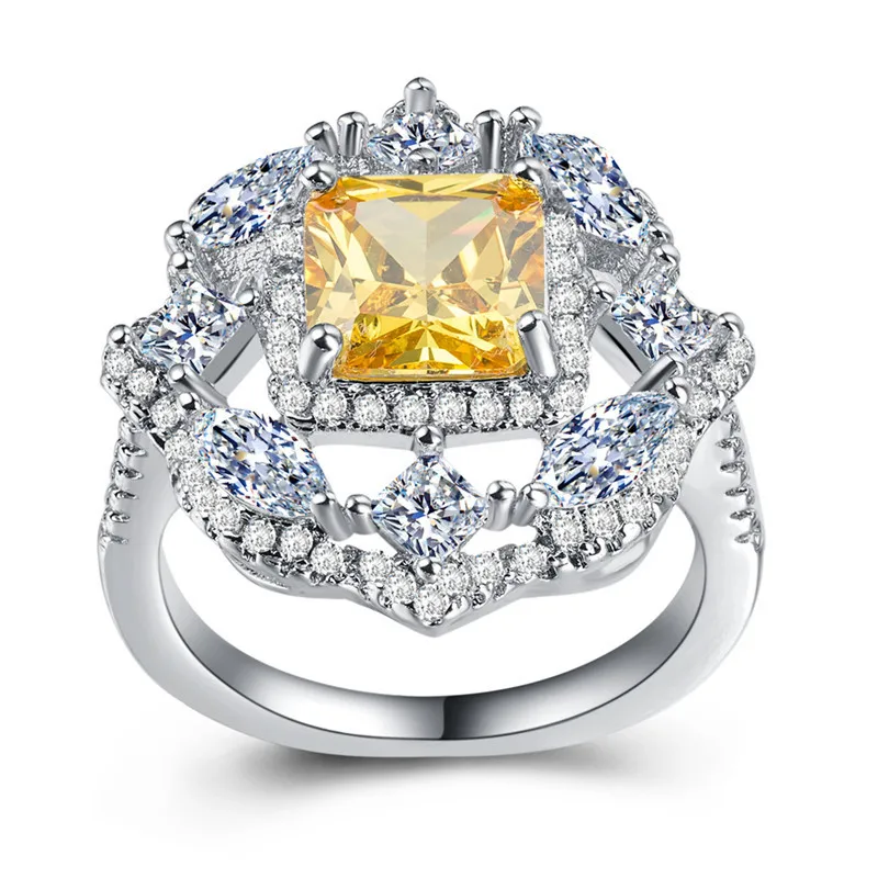Visisap Luxury Fascinating Square Zircon Ring Full Stone White Gold Color Accessories for Lady Wedding Wholesale Jewelry B1219 | Украшения