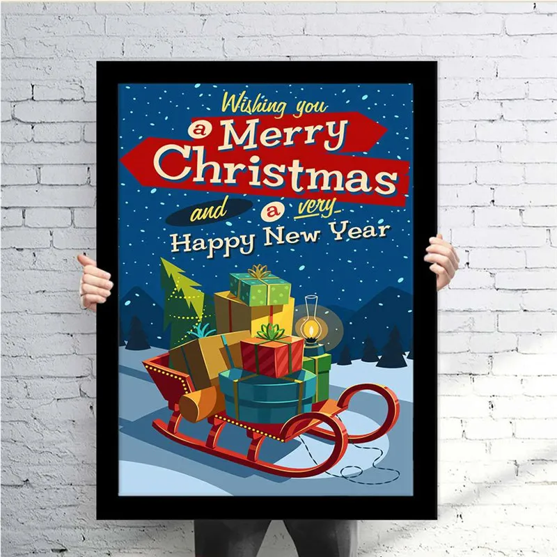 Плакат художественный на холсте без рамки с надписью Merry Christmas|Рисование и