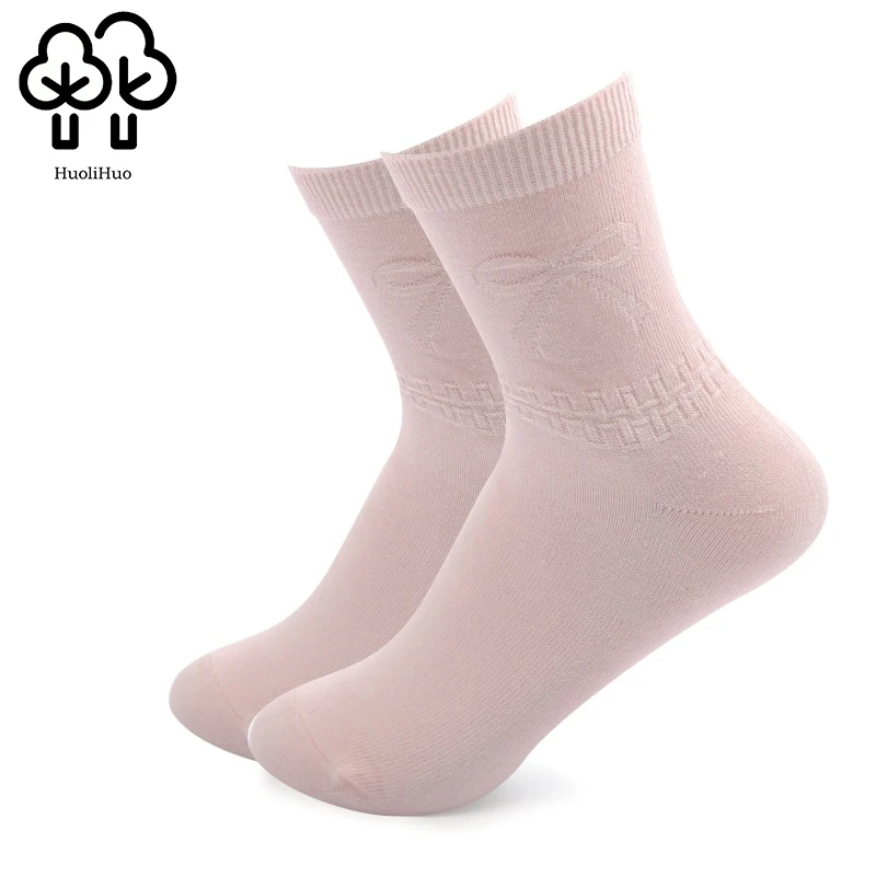 5 пар женские хлопковые носки с бантом Забавные милые однотонные модные