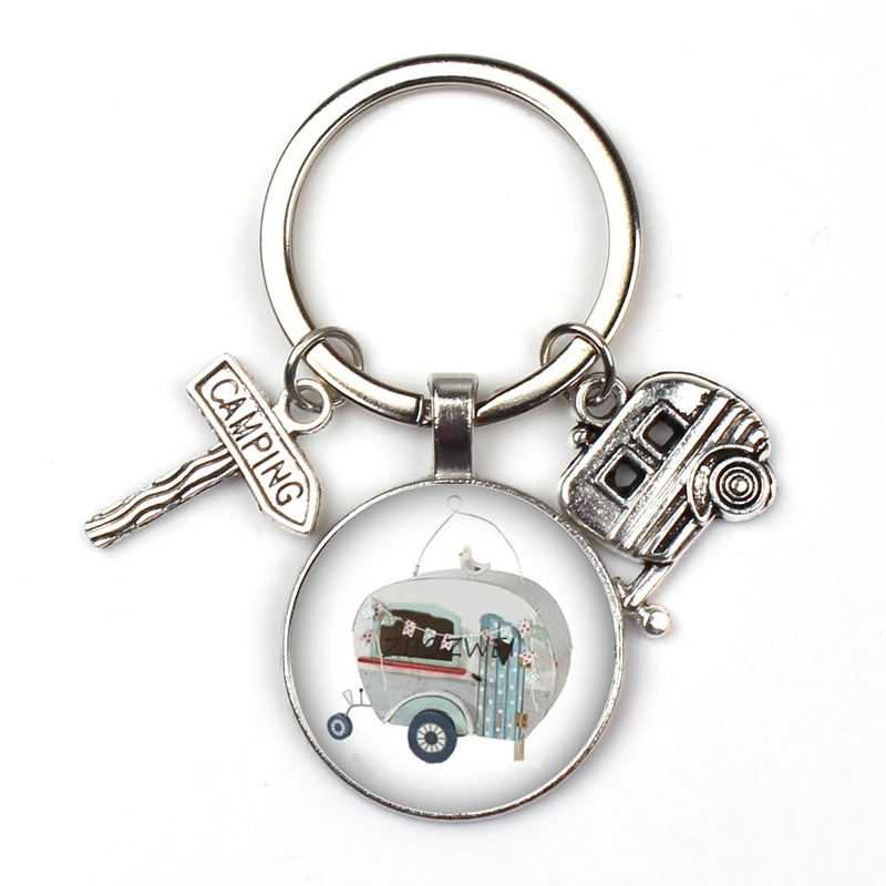 Счастливый Отдых милые туристический автомобиль я лагерь camper ключ дорожный знак брелок со стеклянным кабошоном путешественник цепочка для ключей «богиня»;