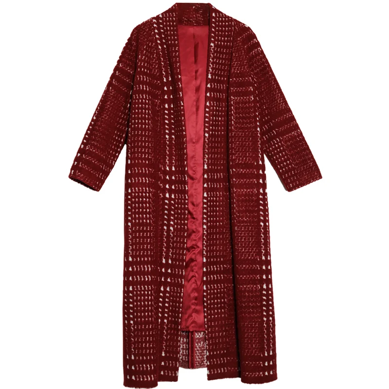 Женское длинное шерстяное пальто AW бордовое с поясом оригинальный дизайн 2018 |