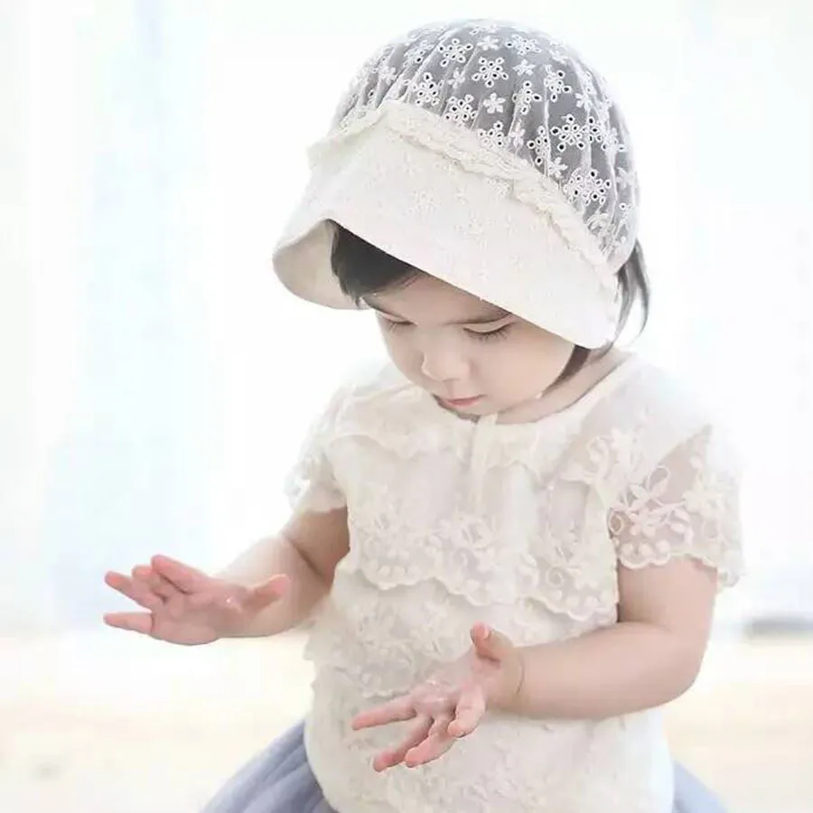 Lace Flower Baby Bonnet Newborn Beanie Hats Spring Summer Lovely Princess Hat Caps Cotton Floral Kids Girls White | Детская одежда и