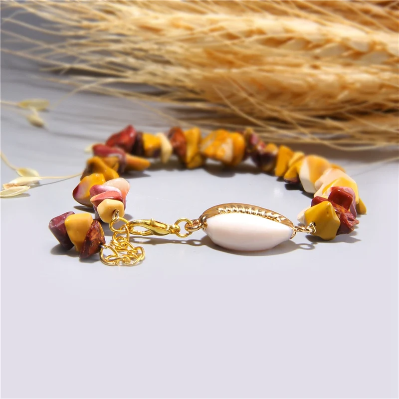 Cowrie Shell Bracelet Natural Stone Chips Crystal Seashell Hand Chain Bracelet for Women Femme Beach Jewelry Bohemian