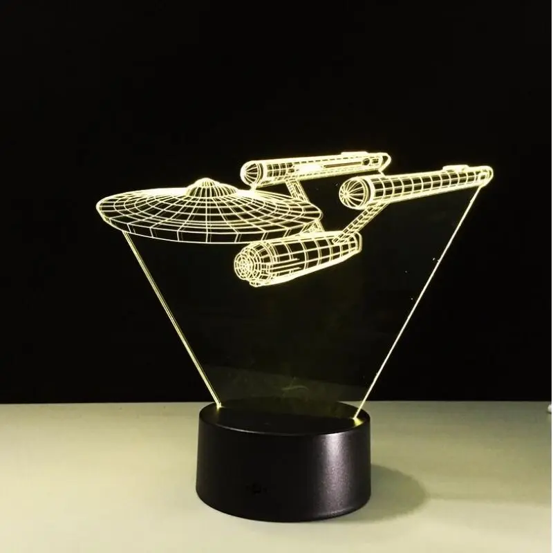 Творческий 3D космический корабль Форма 7 Цвет Свет USB настольные лампы Быстрая