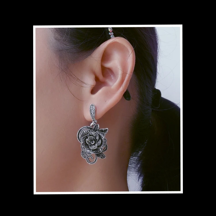 Женские серьги-капельки Sellsets Винтажные серьги в виде цветов с полностью черными