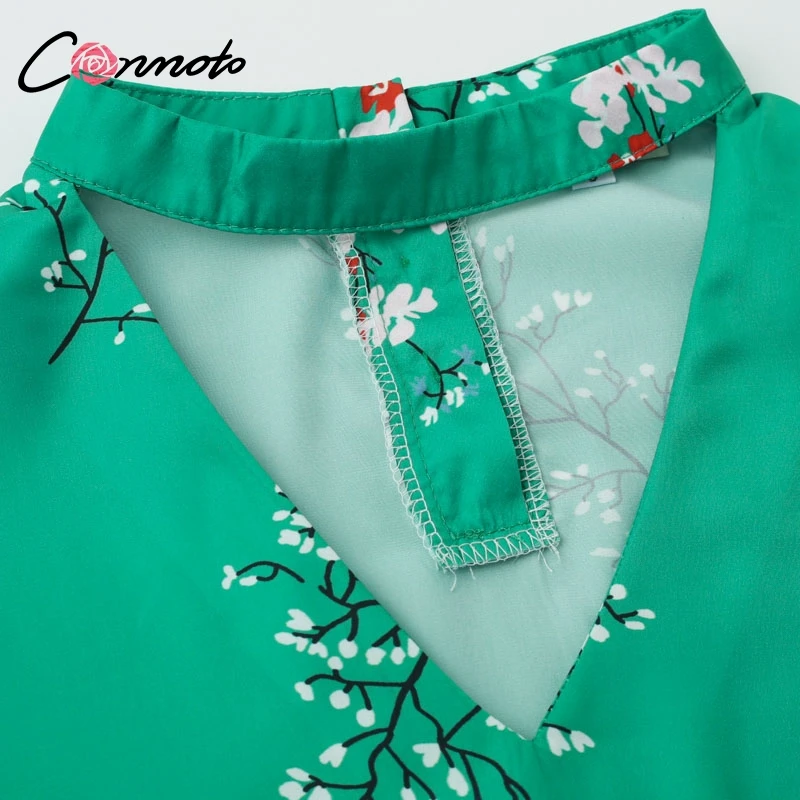 Conmoto Атласная зелёная блузка с вырезом элегантные блузки длинными рукавами