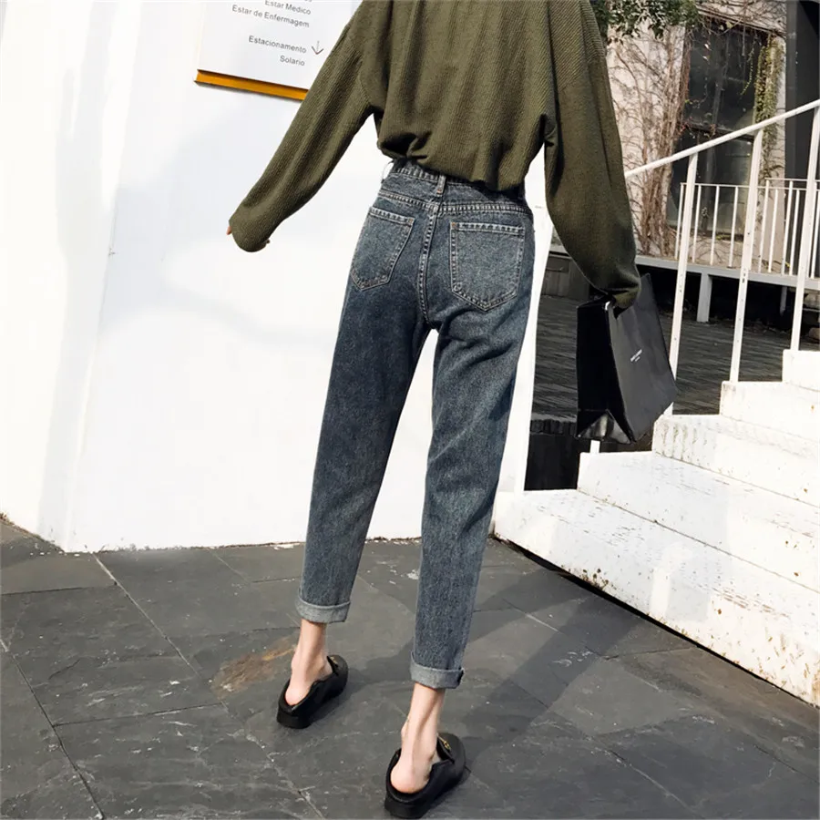 Зимние модные плотные джинсы для женщин высокая талия шикарные шаровары