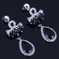 jolly water drop black cubic zirconia white cz silver plated drop dangle earrings v0711