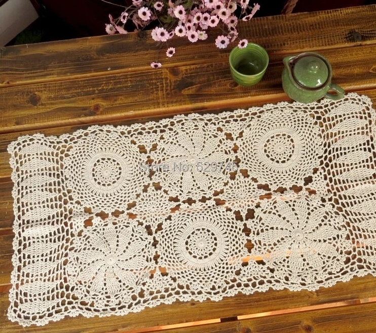 Прямоугольная скатерть с цветами ручной работы хлопковая ажурным переплетением