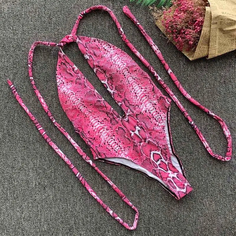 Женский сплошной купальный костюм с принтом длинным ремешком и глубоким V