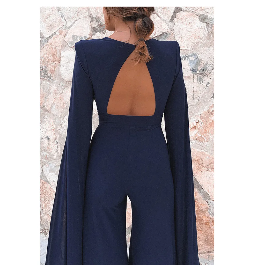 Женский комбинезон с длинным рукавом и v образным вырезом элегантный свободного